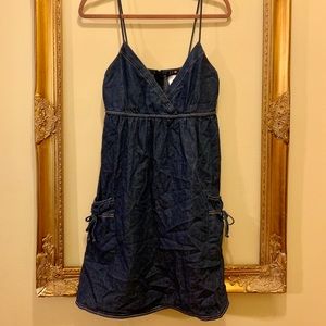 denim spaghetti strap dress with pockets